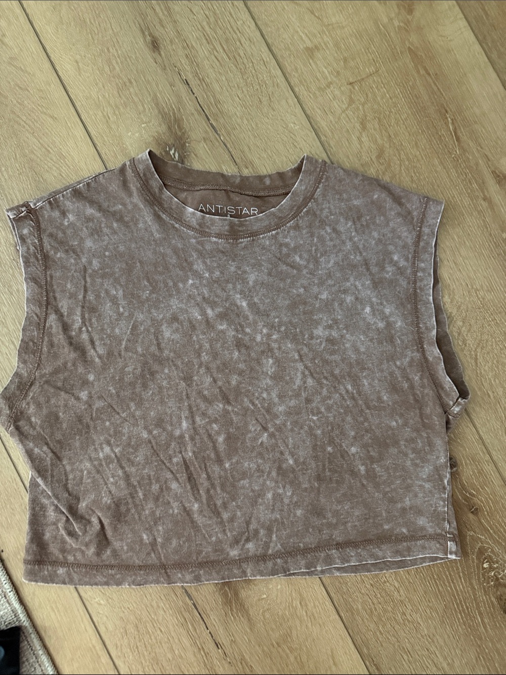 Brown Mineral-Wash Cropped Muscle Tee